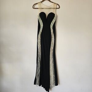 JVN by Jovani Black Crystal Illusion Prom Gown Rhinestone Formal Dress Size‎ 6